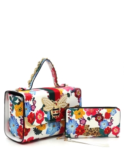 Fashion Queen Bee Stripe 2-in-1 Boxy Satchel AD2728WPP FLORAL